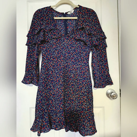 JACK by BB DAKOTA Blue Floral Mini Dress Long sleeves  Size S - Picture 2 of 16